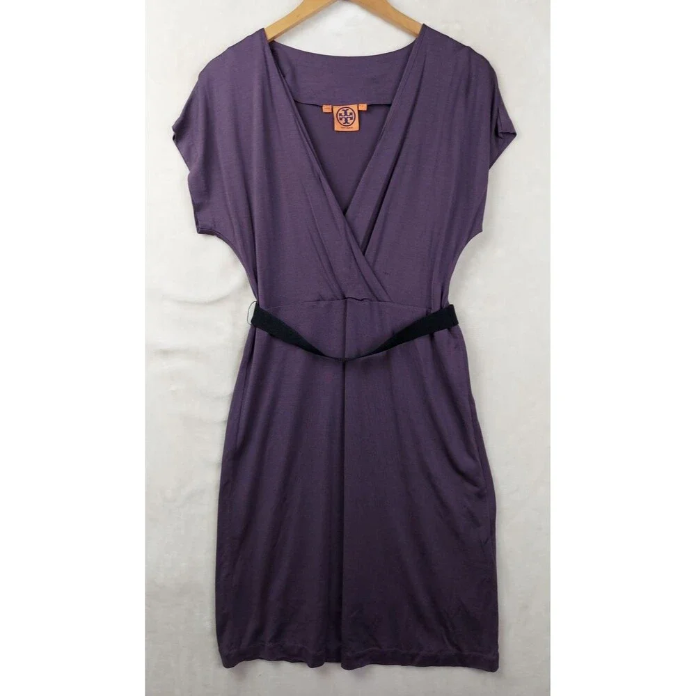 Tory Burch Dress Womens Small Garnet 100% Silk V-Neck Stretch Belted Office Work